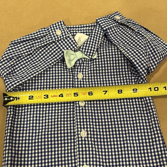 Max & Molly Blue Checkered Shirt with Bow Tie Infant Size 6 Months - Picture 7 of 10